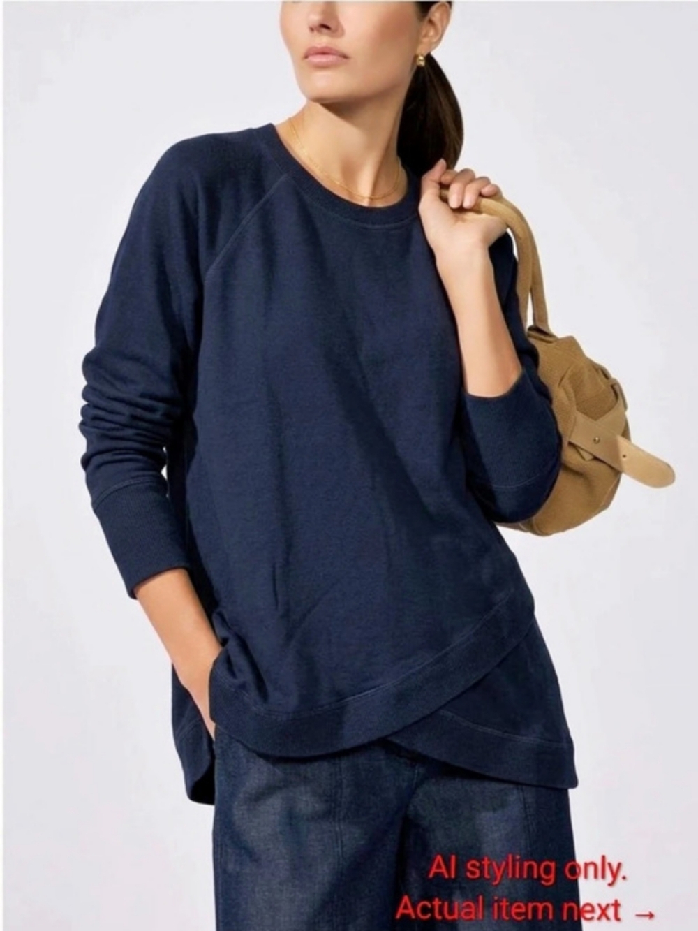 Workshop Republic Clothing Modal Crossover Hem Long Sleeve Pullover, Dark navy